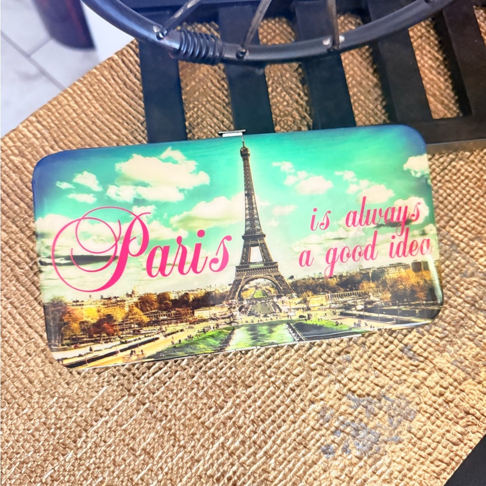 Claire's Paris Eiffel Tower Clutch Wallet in Teal, Pink, Green